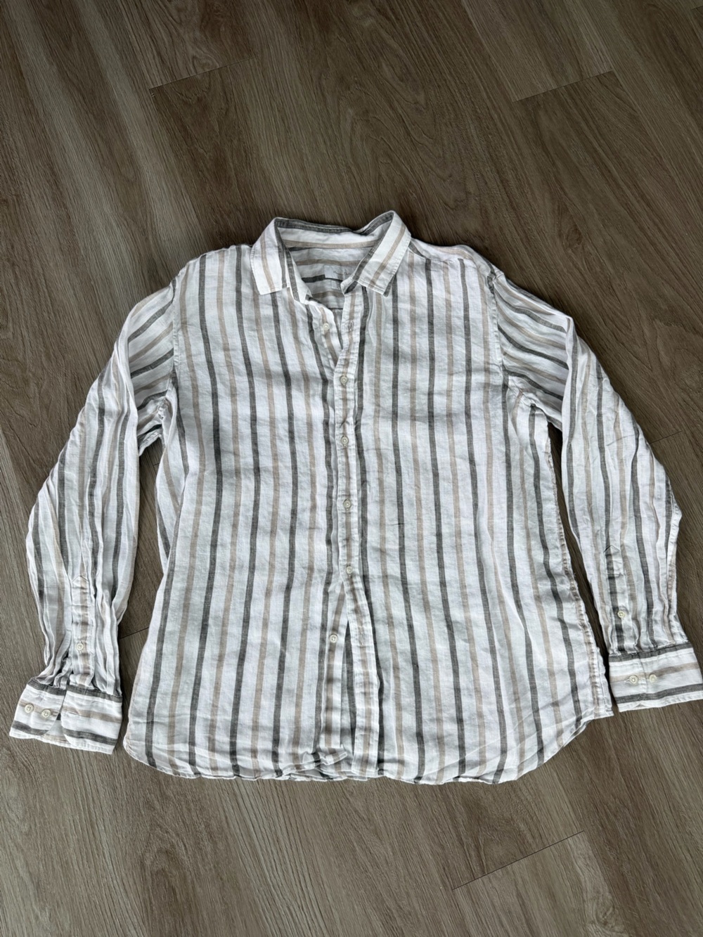 Massimo Dutti Cream and Brown Striped Button-Down Shirt